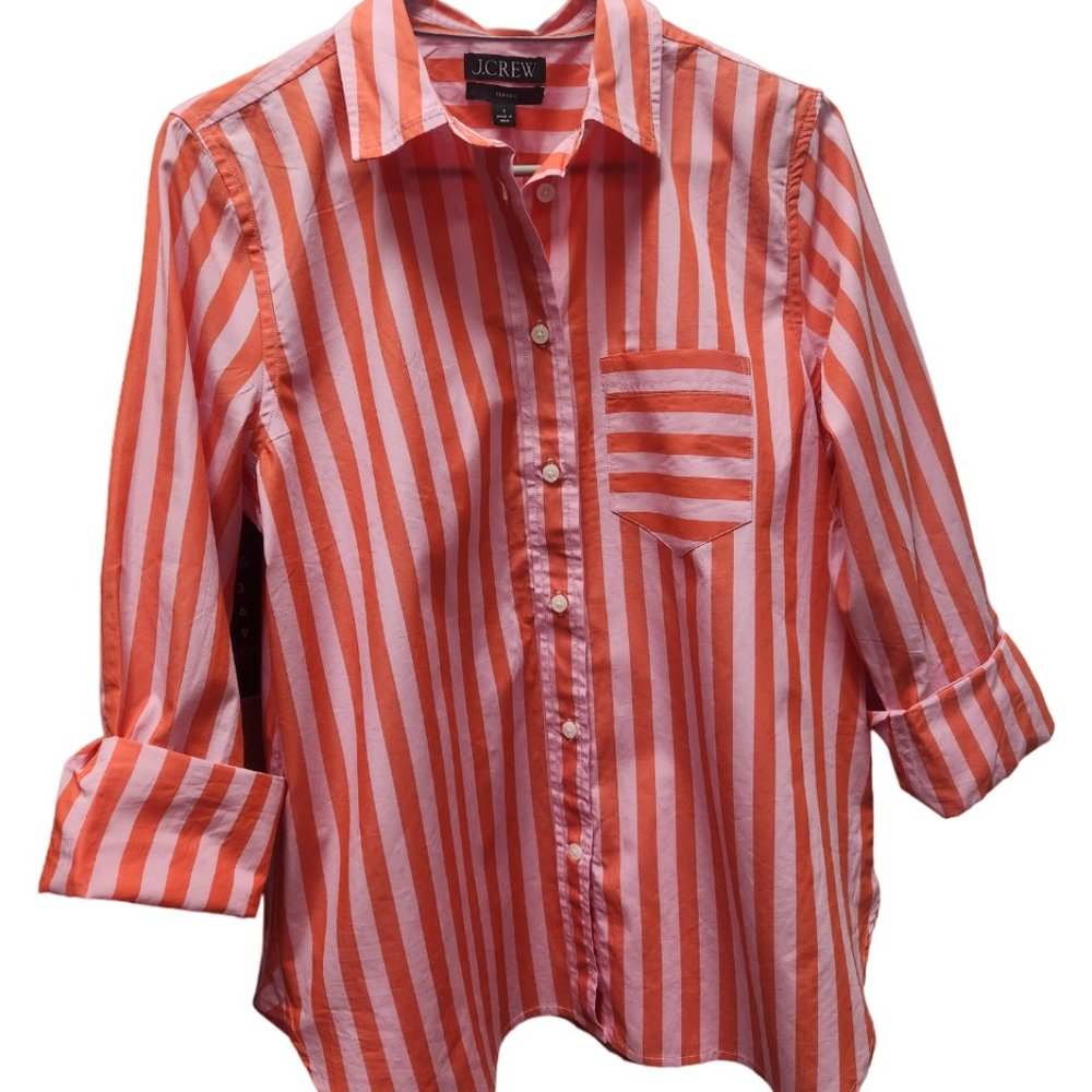 J. Crew classic-fit cotton poplin shirt/top in colorful stripes - Size 8